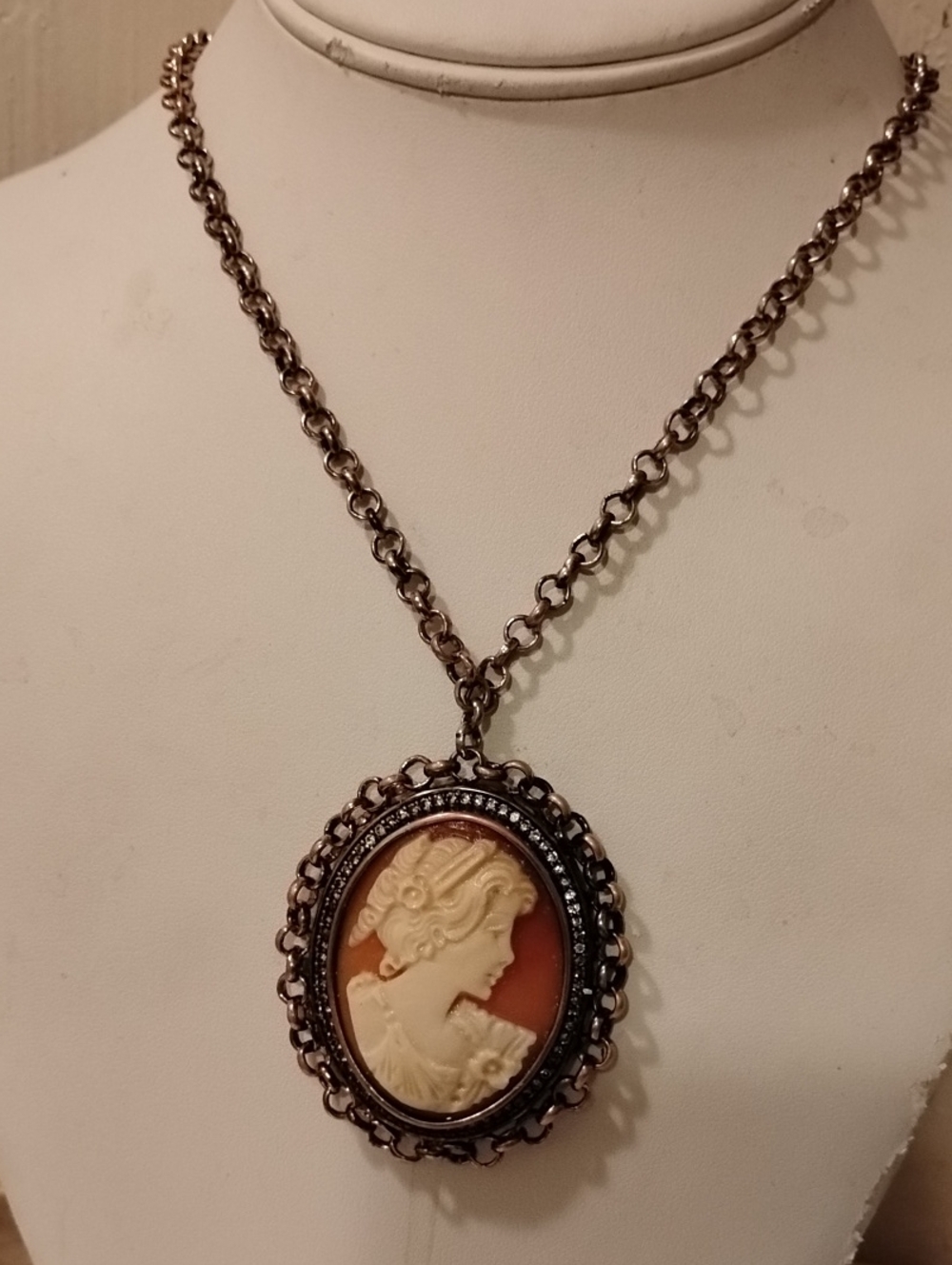 AMEDEO NYC 40MM "Czarina" Rosetone Cameo Necklace 22"